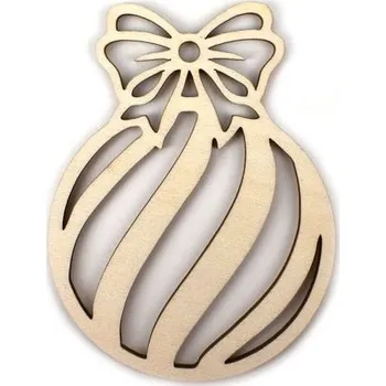 Vánoční dekorace Dřevěný výřez baňka proužky, 7cm