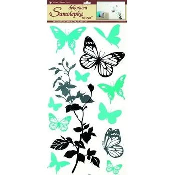Samolepící dekorace Samolepky pokoj. dekorace černošedá s tyrkysovými motýli 69x32cm /1030/