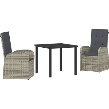 Zahradní sestava Zahradní jídelní souprava s polštářem 3 pcs Šedá polyratan - 8721288643988