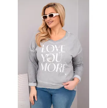 Dámská halenka Kesi Włoski Dámská blůza Plus Size s potiskem Love You More šedá Kesi Włoski bílá | šedá 3527418