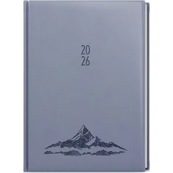 Diář BALOUŠEK TISK Diář denní - Adam - Vivella s ražbou - B6 - holubí šeď - Hory 2026 / 16,5cm x 12cm / BDA61