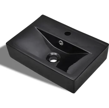 Keramické umyvadlo s otvorem na baterii a přepadem černé obdélníkové - 8718475942221