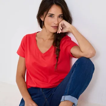 Tričko s výstřihem do V červená 56