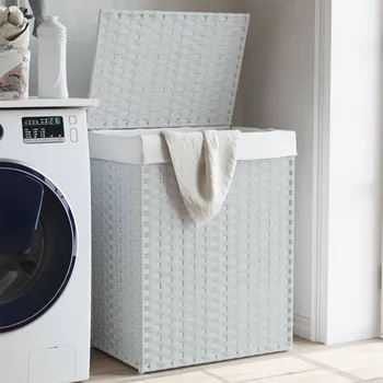 Koš na prádlo Koš na prádlo s víkem bílý 46 x 33 x 60 cm polyratan - 8721012050433