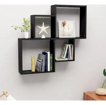 police Nástěnná čtvercová police černá 80x15x78,5 cm kompozitní dřevo - 8720286596784