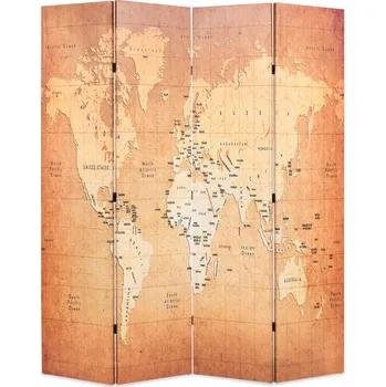 Paraván Skládací paraván 160 x 170 cm Mapa světa žlutý - 8718475593508
