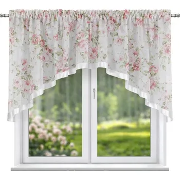 Záclona BytoTex Dekorační krátká záclona s květinami L 924, 300x140 cm