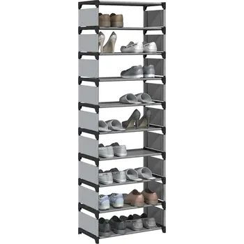 Botník 10 úrovně, šedý, 54x28x158 cm, netkaná textilie - 8721158510204