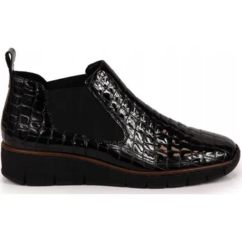 Dámská zimní obuv LAKOVANÉ KOŽENÉ KOTNÍKOVÉ BOTY černé RIEKER 53794 36