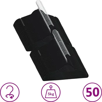 Ramínko 50 ks šatních ramínek protiskluzové černé samet - 8719883994178