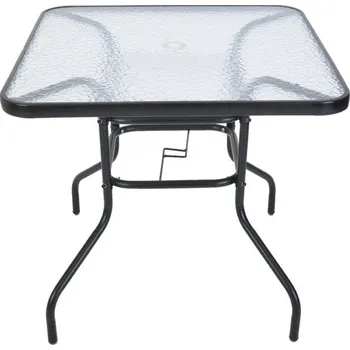 Zahradní stůl Malý čtvercový jídelní stůl 80x80 cm kov / sklo na terasu, balkon, zahradu