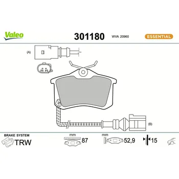 Brzdová destička Sada brzdových destiček, kotoučová brzda VALEO 301180