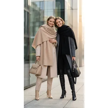 Šála 1 + 1 Kašmírová šála SUPERSIZE + KLASIKA černá UNI / Béžová a šedá