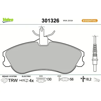 Brzdová destička Sada brzdových destiček, kotoučová brzda VALEO 301326