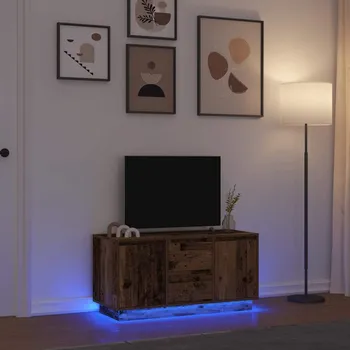 Televizní stolek TV skříňka s LED osvětlením starého dřeva 100x41x50 cm - 8721158703354