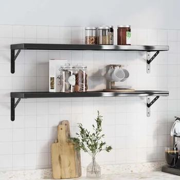 police Nástěnné police 2 ks 100 x 23,5 x 3 cm černé nerezová ocel - 8721012408814