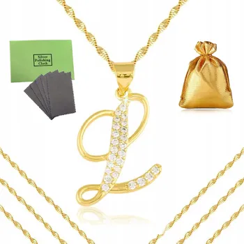 Náhrdelník ZLATÝ NÁHRDELNÍK Z CHIRURGICKÉ OCELI PÍSMENO L + ZIRKONY, ŘETÍZEK 45 cm