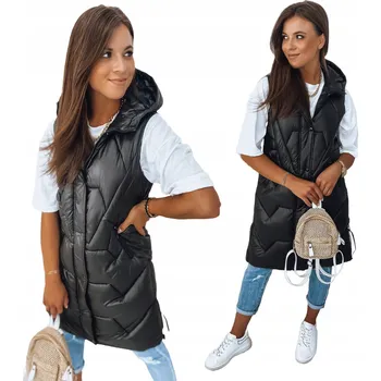 Dámská vesta PIKOVANÁ DÁMSKÁ VESTA S KAPUCÍ ČERNÁ ty2832 - S