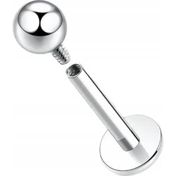Piercing Náušnice - Titanový stříbrný Labret s kuličkou. Vnitřní závit PIERCING 1,2/12/3