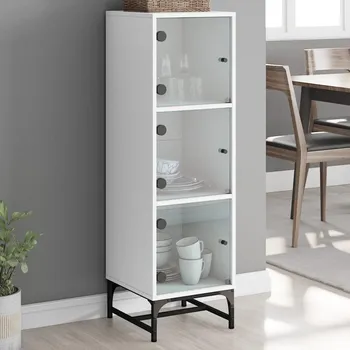 Příborník do zásuvky Highboard se skleněnými dvířky bílý 35 x 37 x 120 cm - 8721012215108