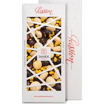 Čokoláda 72% hořká čokoláda Passion s makadamovými ořechy, mandlemi, pomerančem a rybízem
