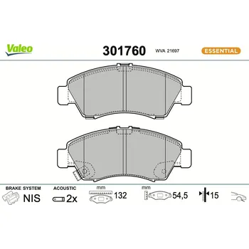 Brzdová destička Sada brzdových destiček, kotoučová brzda VALEO 301760