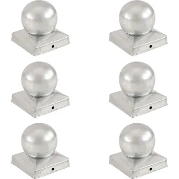 Příslušenství pro plot Krytky na plotové sloupky 6 ks s koulí pozinkovaný kov 91x91 mm - 8719883834214