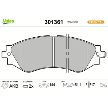 Brzdová destička Sada brzdových destiček, kotoučová brzda VALEO 301361