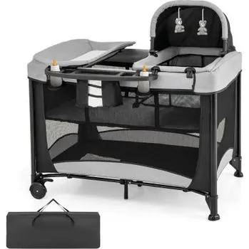 Dětská postýlka Multifunkční dětská postýlka 5 v 1 BC10250DE-DK s nastavitelnou výškou, černá - B COSTWAY