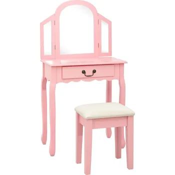 Toaletní stolek Toaletní stolek se stoličkou růžový 65x36x128 cm pavlovnia MDF - 8720286010150