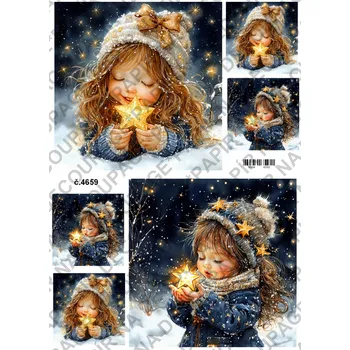 Výtvarný papír Rýžový a soft papír na decoupage - Holčička s hvězdičkou - KB4659 Materiál: Rýžový papír, Rozměr: A4