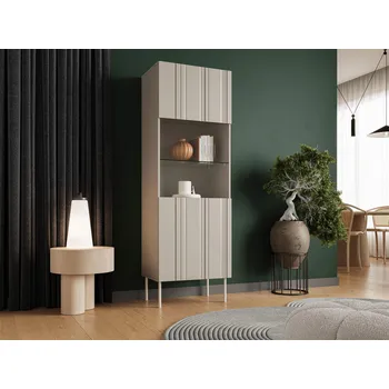 Policová skříň Vitrína s prosklenou částí KERENS - béžová