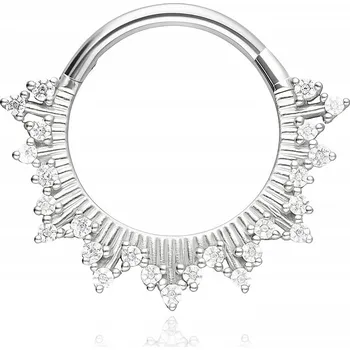 Náušnice Kroužek clicker s bílými zirkony - stříbrný 1,2/10