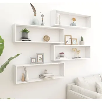 police Nástěnné obdélníkové police 4 ks bílé 100 x 15 x 30 cm kompozit - 8720286594988