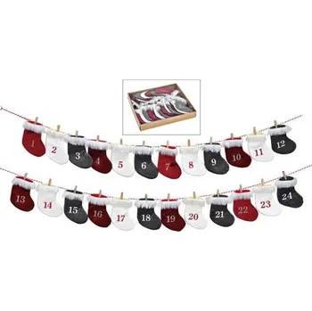 Vánoční dekorace Dětský adventní kalendář CHRISTMAS SOCKS barevný, 24dílů