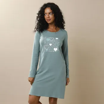 Dámská noční košile Krátká noční košile s potiskem srdíček khaki 42/44