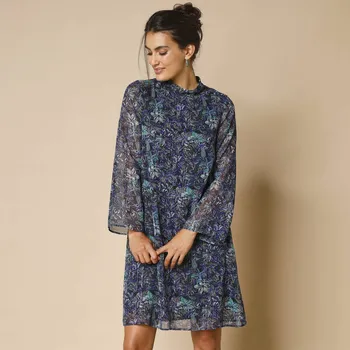 Dámské šaty Krátké rozšířené šaty s potiskem, voál s třpytivým vláknem temně modrá 52
