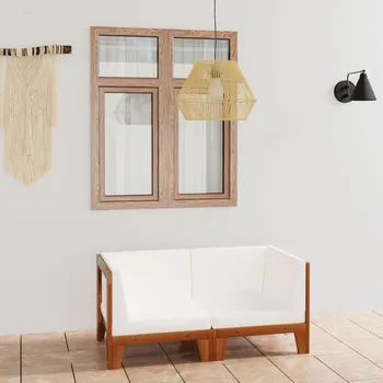 Zahradní sestava 2místná zahradní pohovka krémově bílé podušky masivní akácie - 8720286209806