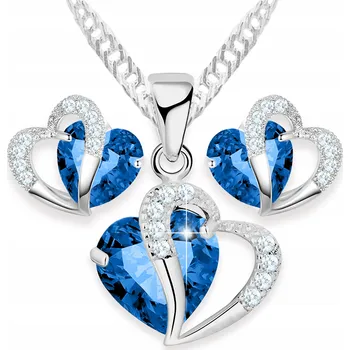 Náhrdelník Sada stříbrných šperků Náušnice a modrý náhrdelník se srdíčkem Srdíčka