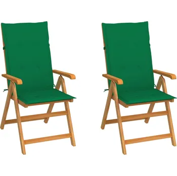 Zahradní židle 2 ks se zelenými poduškami masivní teak - 8720286263051