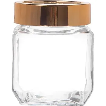 Dóza na potraviny ZAVAŘOVACÍ SKLENICE ČTVERCOVÁ NÁDOBA SE ZLATÝM VÍČKEM 500ML