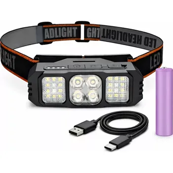 Čelovka Nakida GY52 – nabíjecí LED čelovka, 7 režimů, 3,7 V / 2000 mAh (Čelová svítilna | Rybářská čelovka | Červené světlo | Nabíjecí baterie 18650 3,7V 2000mAh v balení | Vodotěsná svítilna na hlavu pro běh, kempování, rybaření a outdoor | Nastavitelný úhel 90°