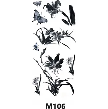 Odstranitelné tetování Dočasné tetování TATTOO 3D 19x9 MOTÝLI KVĚTINY ČERNÉ ŠEDÉ