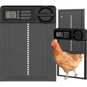 Automatická dvířka do kurníku hliníková s časovačem, LCD displej, na baterie