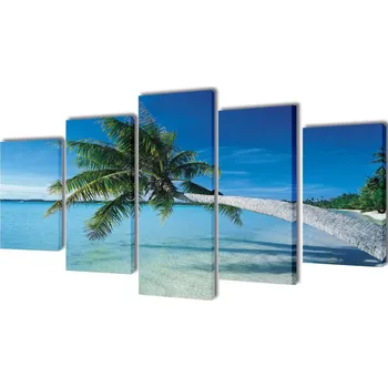 Obraz Sada obrazů, tisk na plátně, písečná pláž s palmou, 200 x 100 cm - 8718475903093