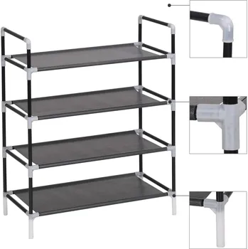 Botník Botník se 4 policemi kov a netkaná textilie černý - 8718475583448