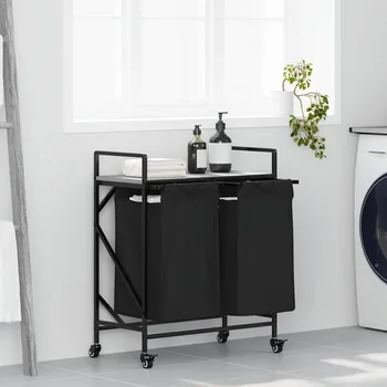 Koš na prádlo Koš na prádlo se 2 přihrádkami a kolečky šedý sonoma - 8721158889225