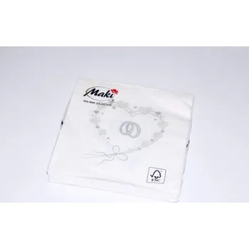 Papírový ubrousek Ubrousky Maki - Prstýnky v srdíčku stříbrné (SL_SL_000802 )