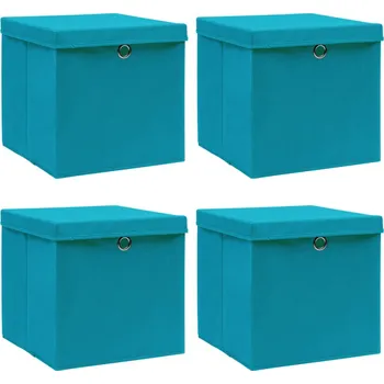 Úložný box Úložné boxy s víky 4 ks bledě modré 32 x 32 x 32 cm textil - 8719883891439
