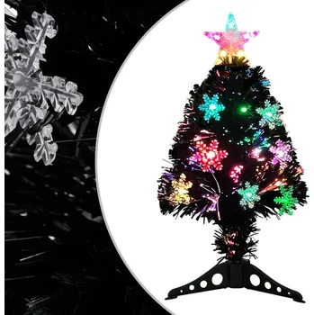 Vánoční stromek vidaXL Vánoční strom s LED vločkami černý 64 cm optické vlákno